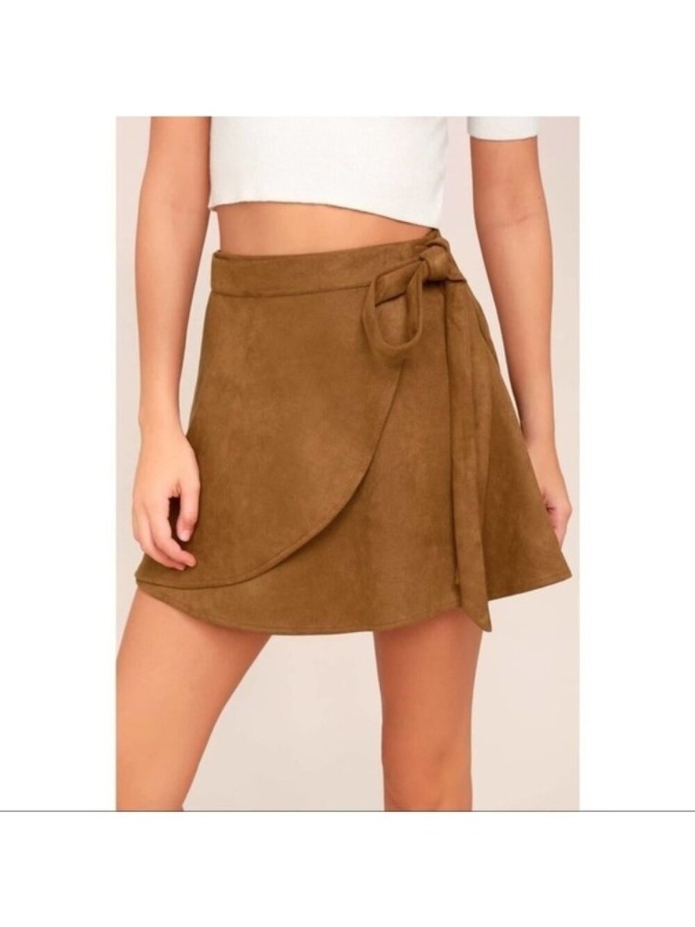 Lulu’s Wrap To It Tan Suede Mini Skirt